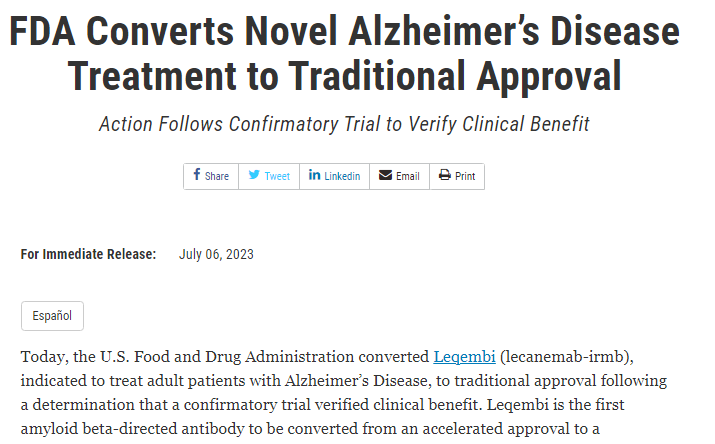 Leqembi (lecanemab)阿爾茨海默病新藥有望在日本獲批